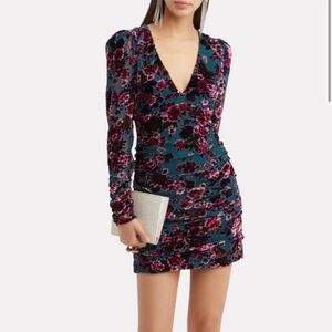 Ronny Kobo Floral Velvet Buronout Ruched miniDress